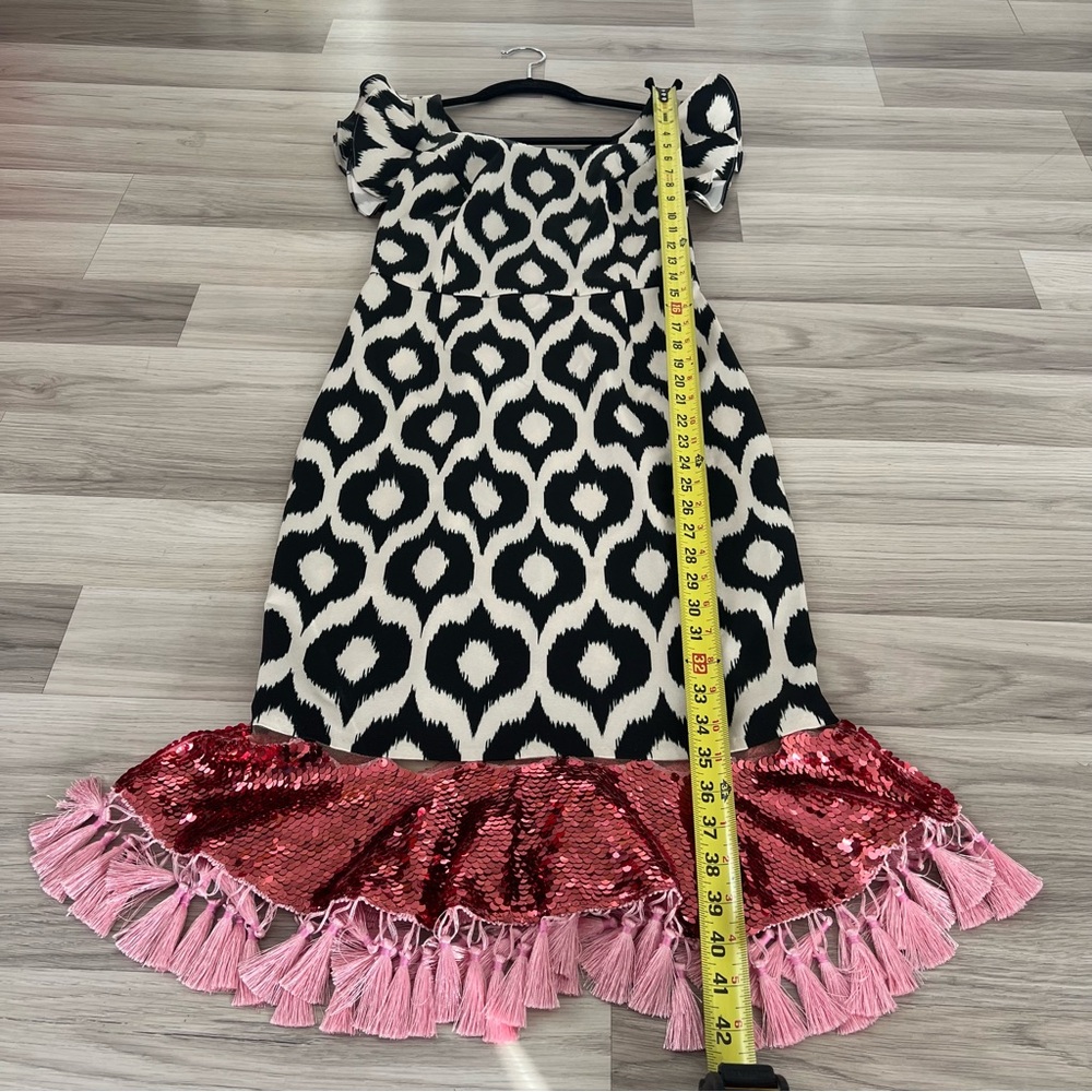 Sachin & Babi ikat twill dress with ruffles and tassel hem size 2